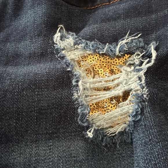 True Religion Jeans Skinny Gold Sequins Distressed SZ 29 Y2K - Picture 10 of 12